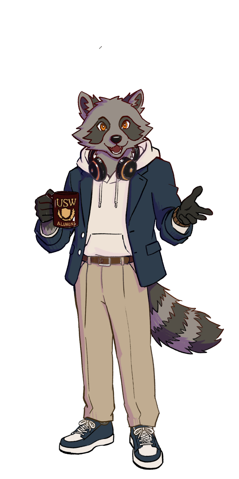 Derek, a raccoon department manager in a blazer